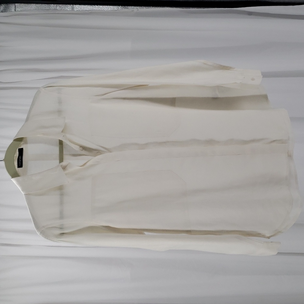Autograph Linen Blouse Hidden Button Long-Sleeve Cream Ivory Size 6